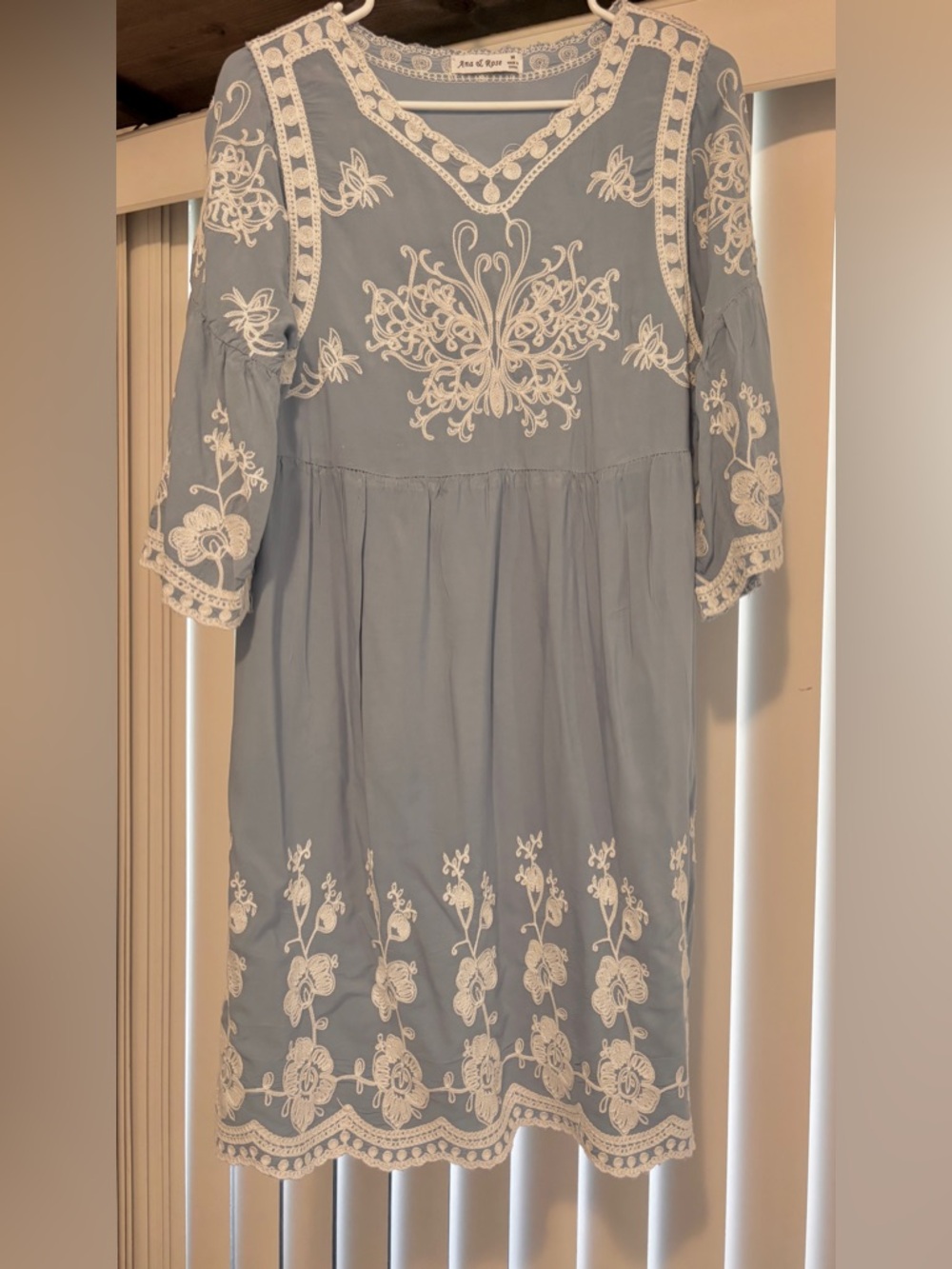 Embroidered Light Blue Midi Dress with White Trim by Free People
